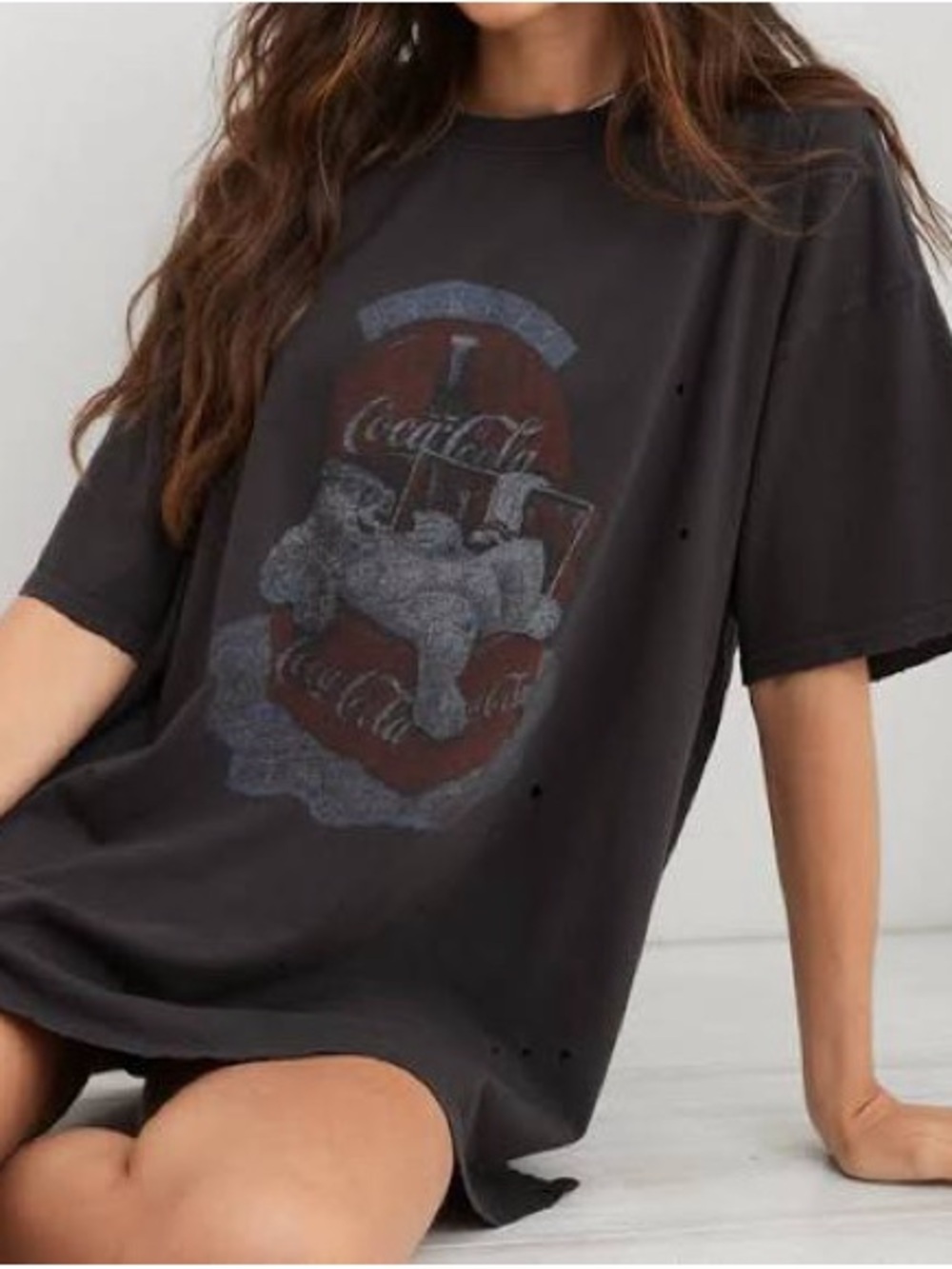 Aerie Coca-Cola Polar Bear Distressed Grey T-Shirt